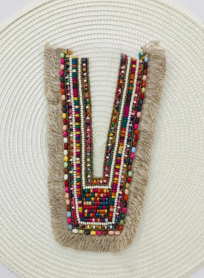ANIDA Embroidery Premium V Neck patch for kurti Sewing On Applique for Clothes, Jackets, Jean's, Blouse, Saree, Dress Decoration Sewing Decal Badge Handmade DIY Fabric packig 1 pieces colour multicolour (STYLE 12) - Image 1